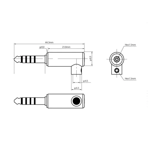 AP4.4GL-5P L型 4.4mm5極プラグ AP4.4GL-5P L型 4.4mm5極プラグ