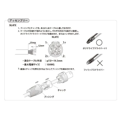 NL4FX スピーカー用ケーブルコネクター（スピコン）